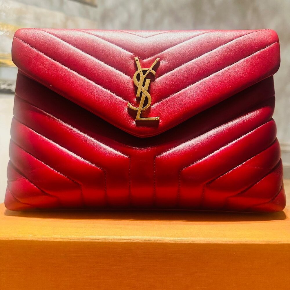 Saint Laurent Loulou Medium Shoulder Bag | Red Leather | Gold Hardware | Authent